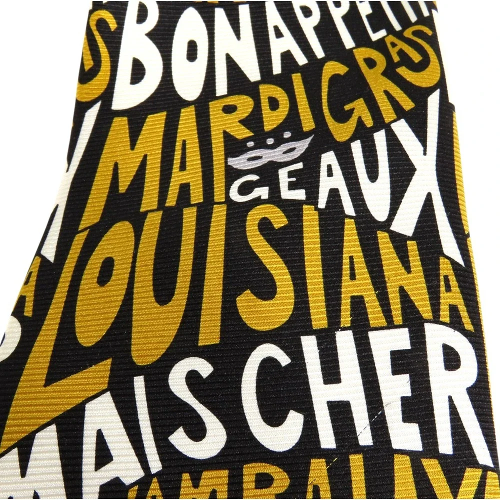 Julie Siracusa LOUISIANA ARTIST SILK NECK TIE Cajun Mardi Gras NEW ORLEANS THEME